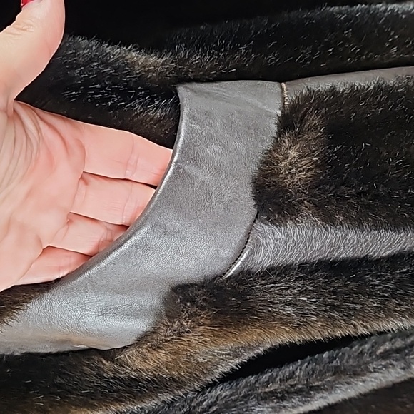 Vintage Tissavel France Faux Fur & Leather Chocolate Brown 70s Glam Belted Coat - Picture 8 of 16